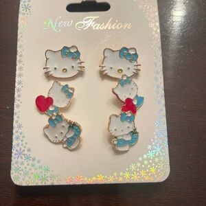 Hello Kitty nwt Earrings Set - three pairs blue and gold tone